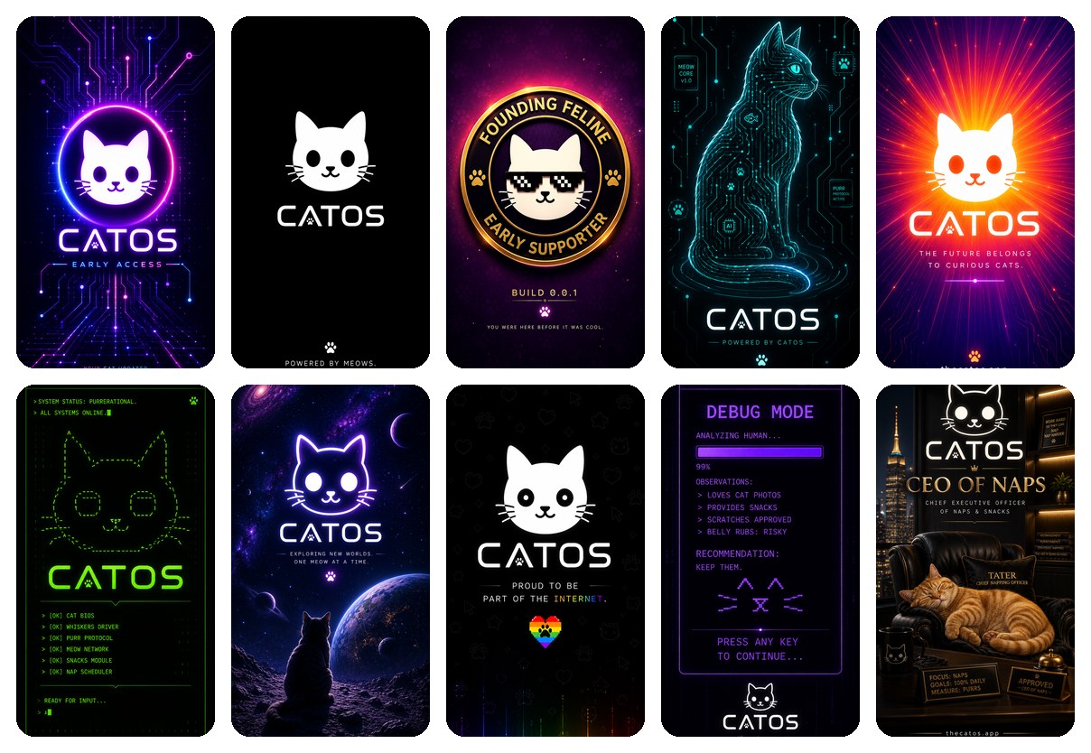 Preview of the 10 exclusive CatOS Starter Pack phone wallpapers